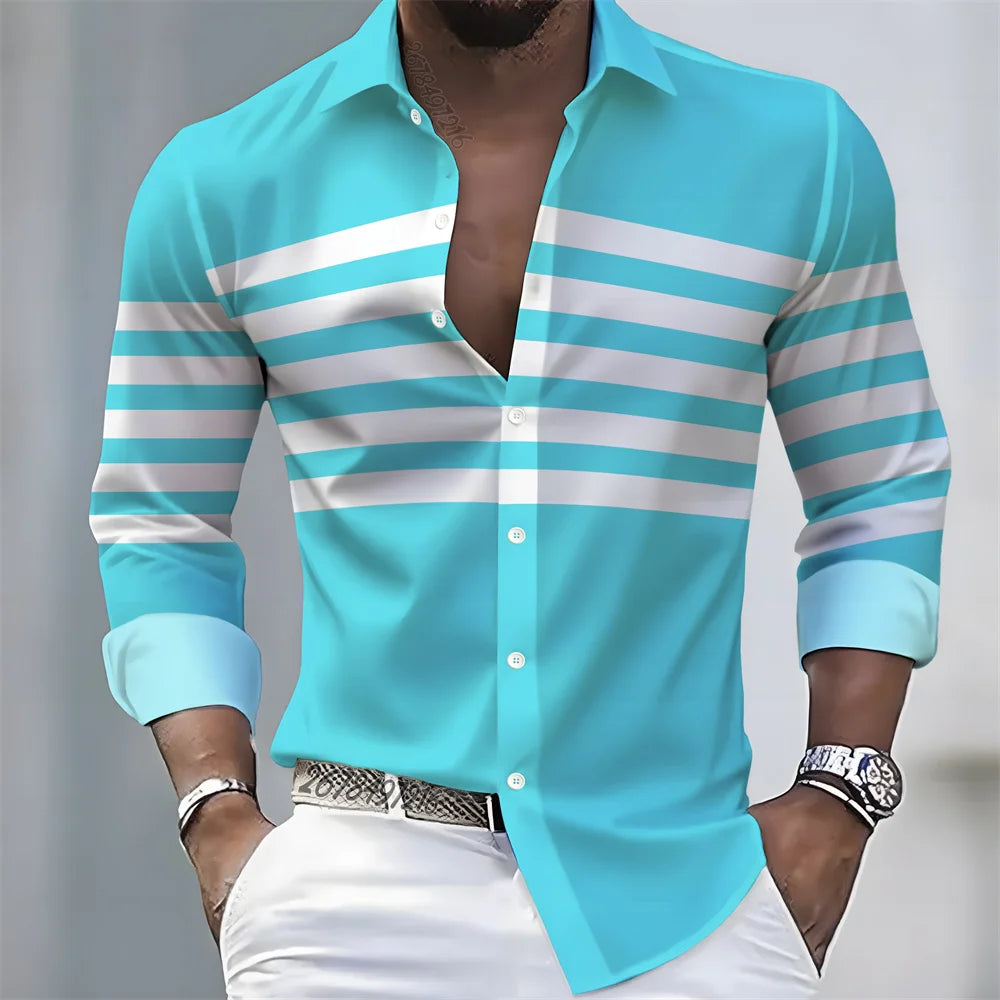 Men Striped Long Sleeve Slim Fit Casual Lapel Shirt TAVEN System LLC