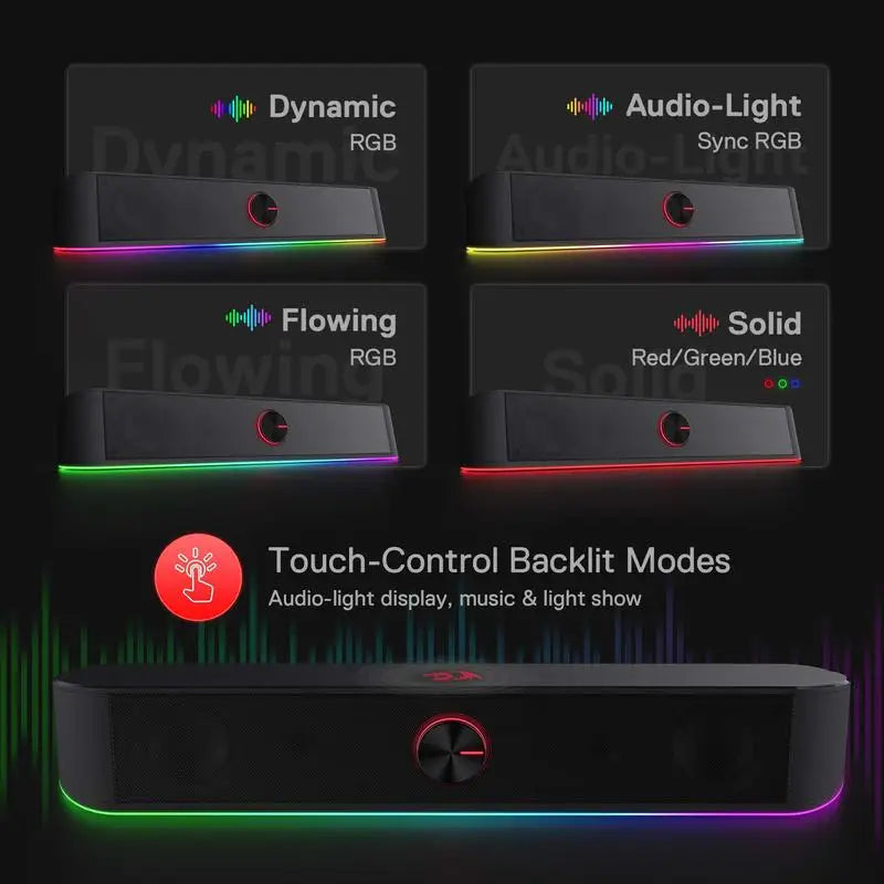 Redragon GS560 Adiemus RGB USB Desktop Soundbar, 2.0 Channel Computer Speaker with Dynamic Lighting Bar Audio-Light Sync/Display TAVEN System LLC