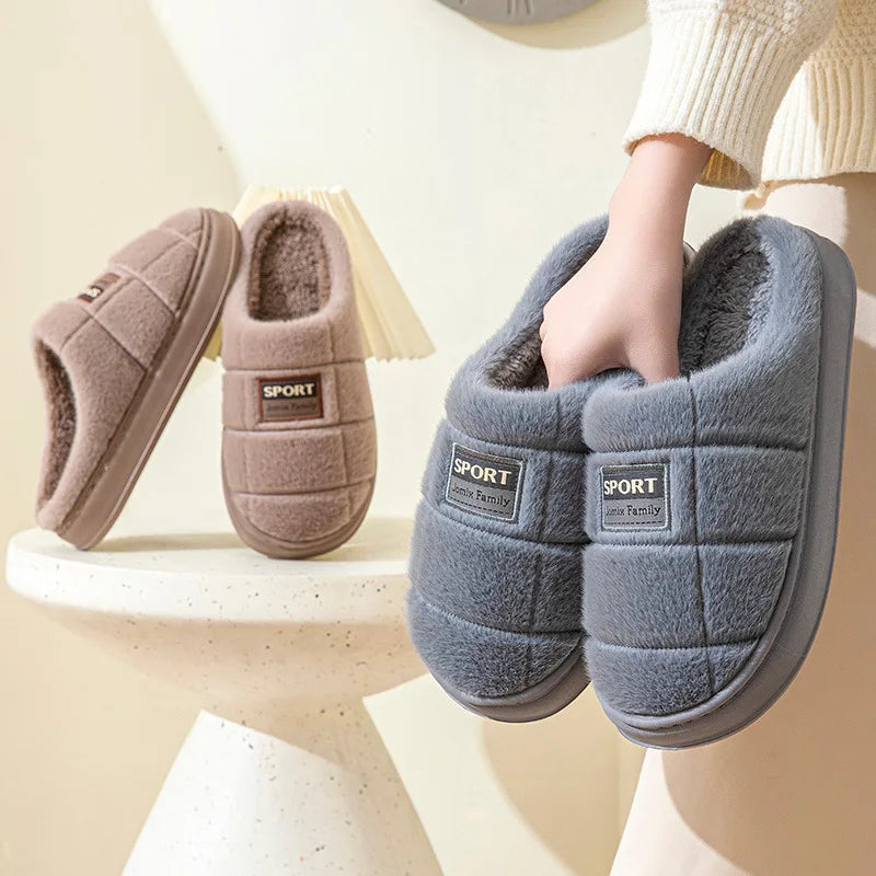 New Fashion Winter Slippers Women Men Thick Sole Indoor Home Warm Couples Shoes Non-Slip Flat Platform Women's Cotton Slippers TAVEN System LLC