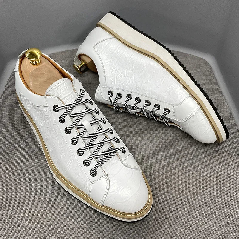 Classic Mens Casual Shoes Genuine Leather Lace-Up Fashion Sneakers Luxury Brand Alligator Print Street Travel Flat Shoes for Men TAVEN System LLC