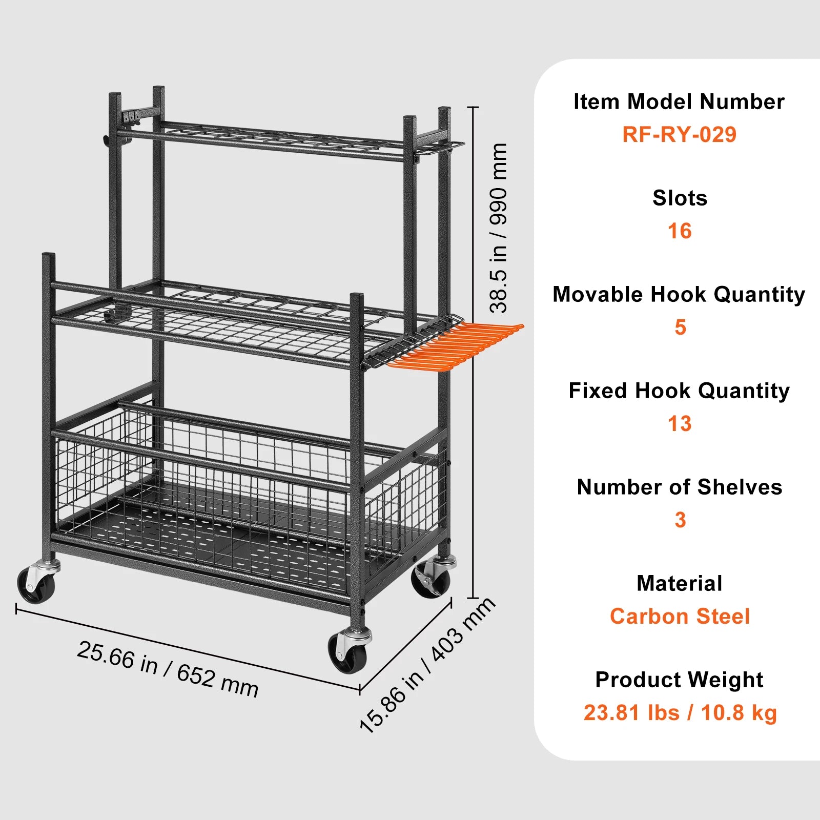 SucceBuy garden tool organizer rack with wheels and 16 slots