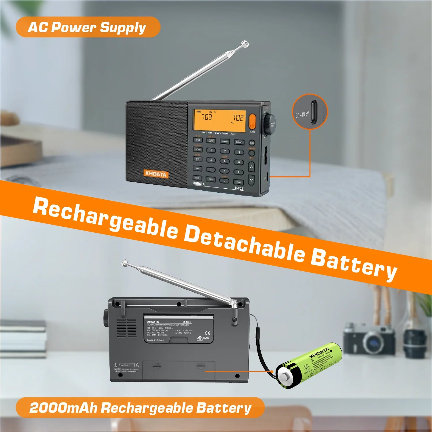 XHDATA D-808 AM/FM/SW/MW SSB AIR RDS Full Band Portable Radio with Multifunction Deep Sound Stereo Rechargeable Radio Receiver TAVEN System LLC