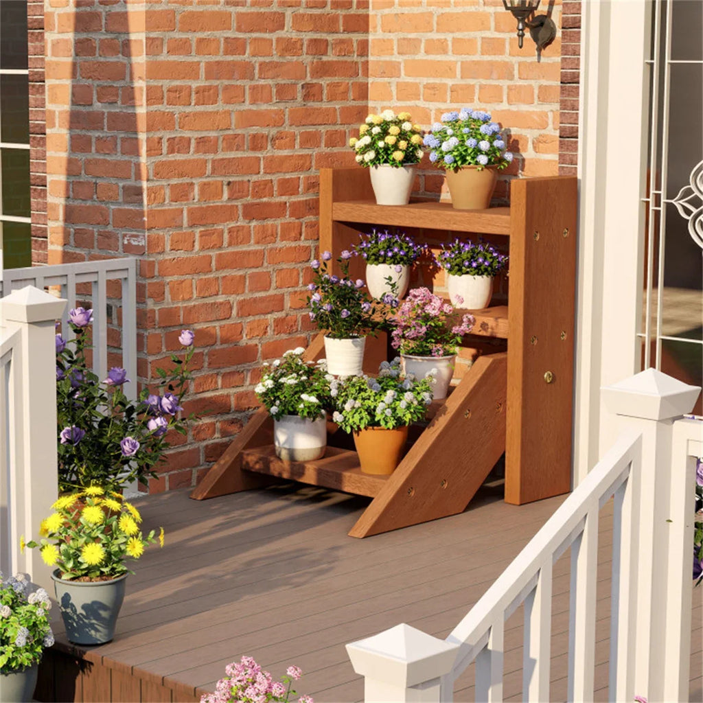 4 tier wooden plant stand for succulents balcony and desktop