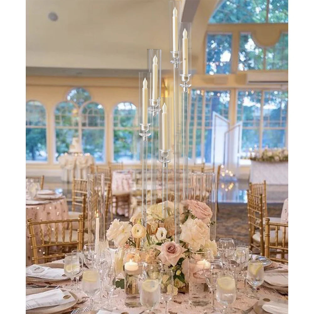 Clear Acrylic Floor Candelabra 5 Arm Tall Candlestick Holder for Wedding Table Centerpiece Ceremony Party Home Decoration 10PCS TAVEN System LLC
