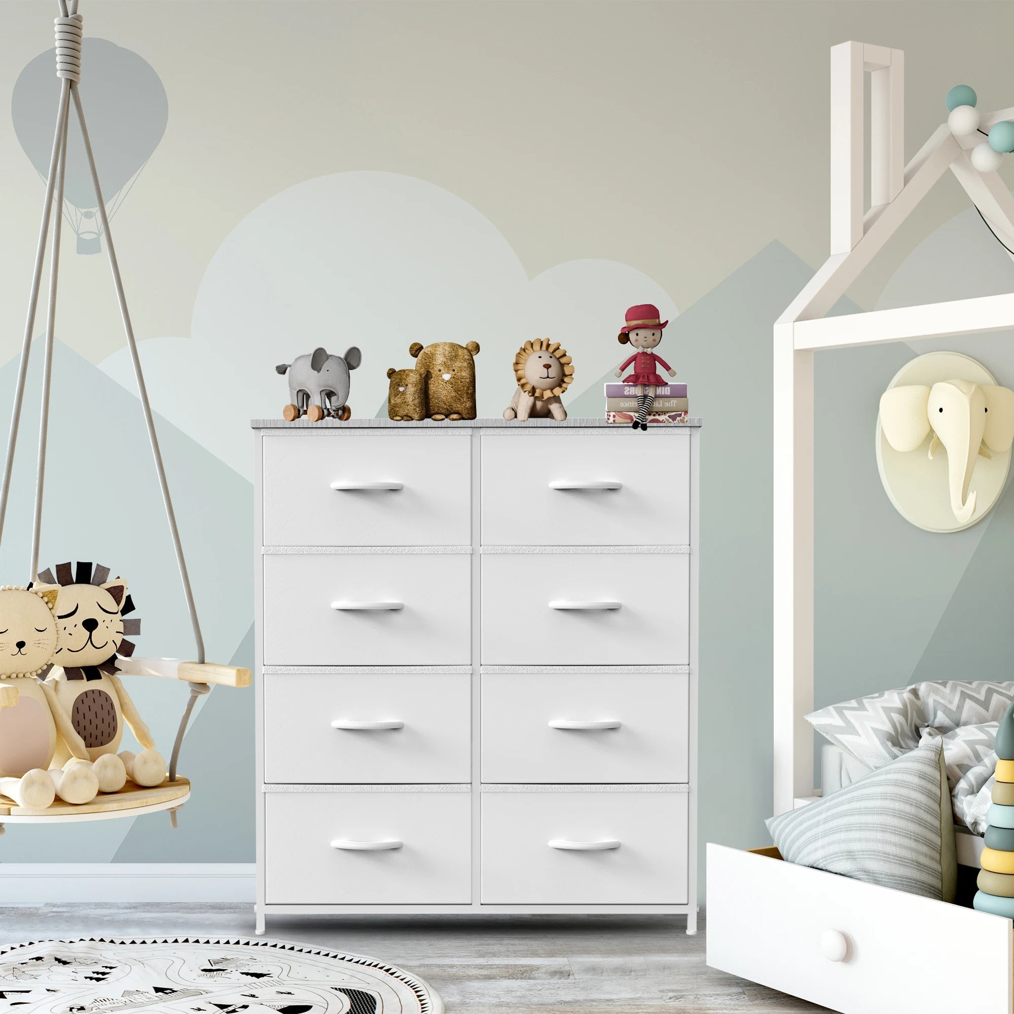 JHK 8 drawer children's fabric wardrobe storage cabinet white