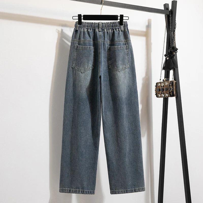 Women's High Waist Wide Leg c Drawstring Jeans Pants TAVEN System LLC