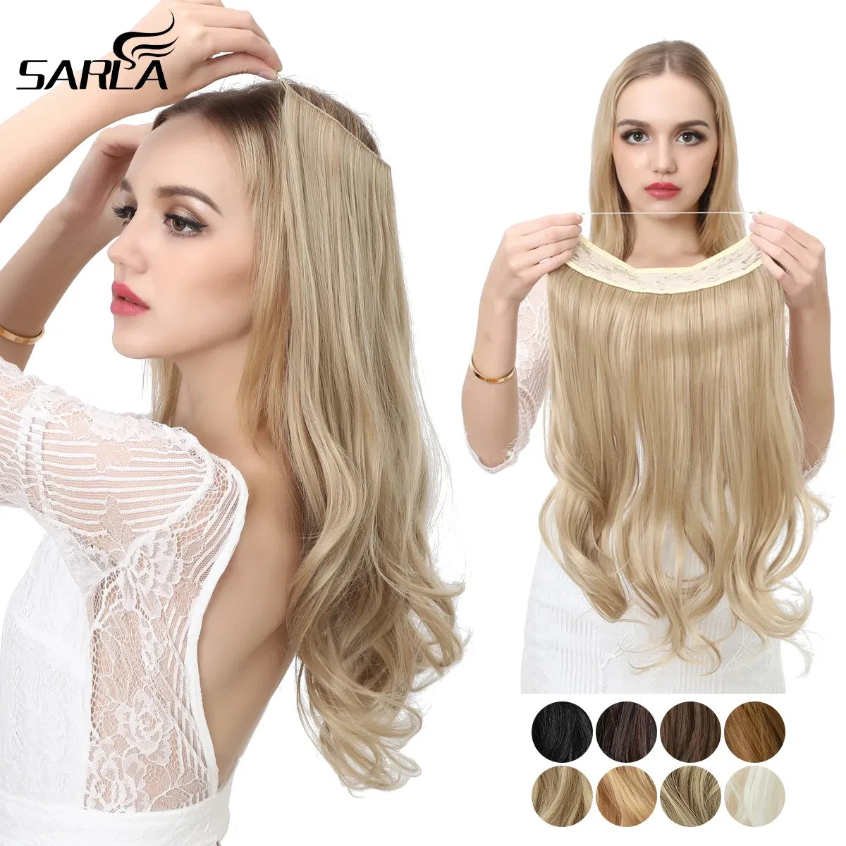Color: 1B/27HL, Stretched Length: 14inches - Synthetic No Clip Wave Hair Extensions Ombre Natural Black Blonde Pink One Piece False Hairpiece Fish Line Fake Hair Piece Taven