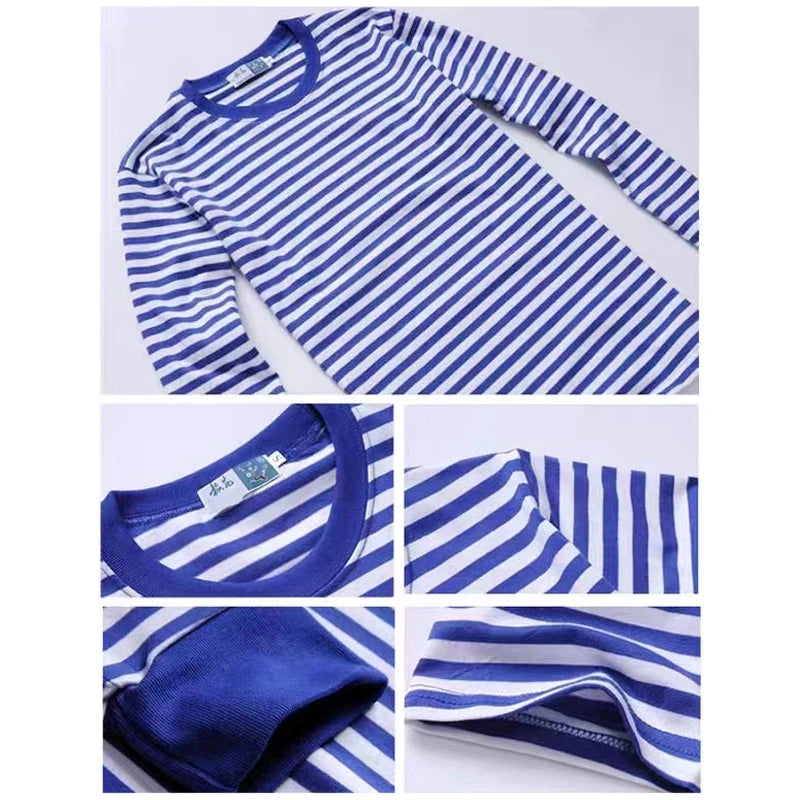 Men Striped Long Sleeve Sailor T-Shirt Retro Navy Round Neck Top