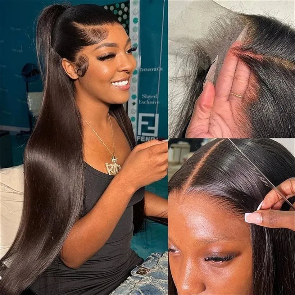 Color: Natural Color, Stretched Length: 30inches, Density: 180% - 30 32 Inch 13x4 13x6 Lace Front Human Hair Wigs Straight Transparent Lace Human Hair Wigs Pre Plucked For Black Women Bling Hair Taven