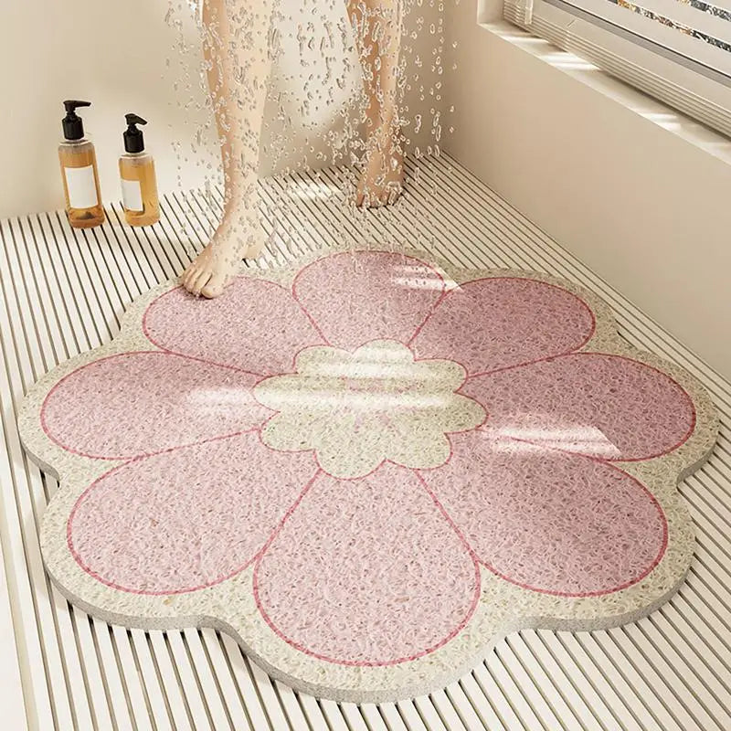 50x50cm Round Flower Bathroom Mat PVC Quick Drying Bath Rug Mat Beautiful Flower-shape Bathroom Bath Mat for Living Room TAVEN System LLC