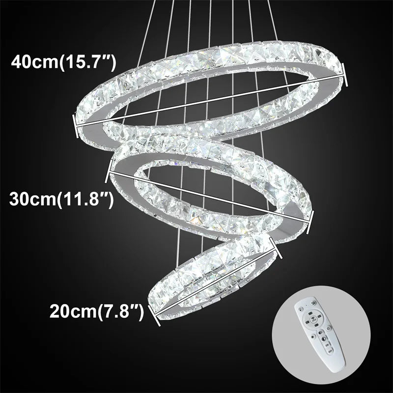 Modern Crystal Rings Led Chandelier Indoor Luxury Ceiling Lamp Dimming And Remote Control Pendan Lighting Chrome Lustre Fixtures TAVEN System LLC