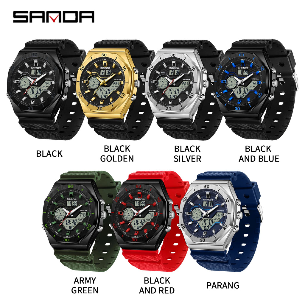 SANDA G Style Digital Men Watches Dual Display Three Time Waterproof Shock Sports Watch Military Countdown Male LED Quartz Clock - TAVEN System LLC