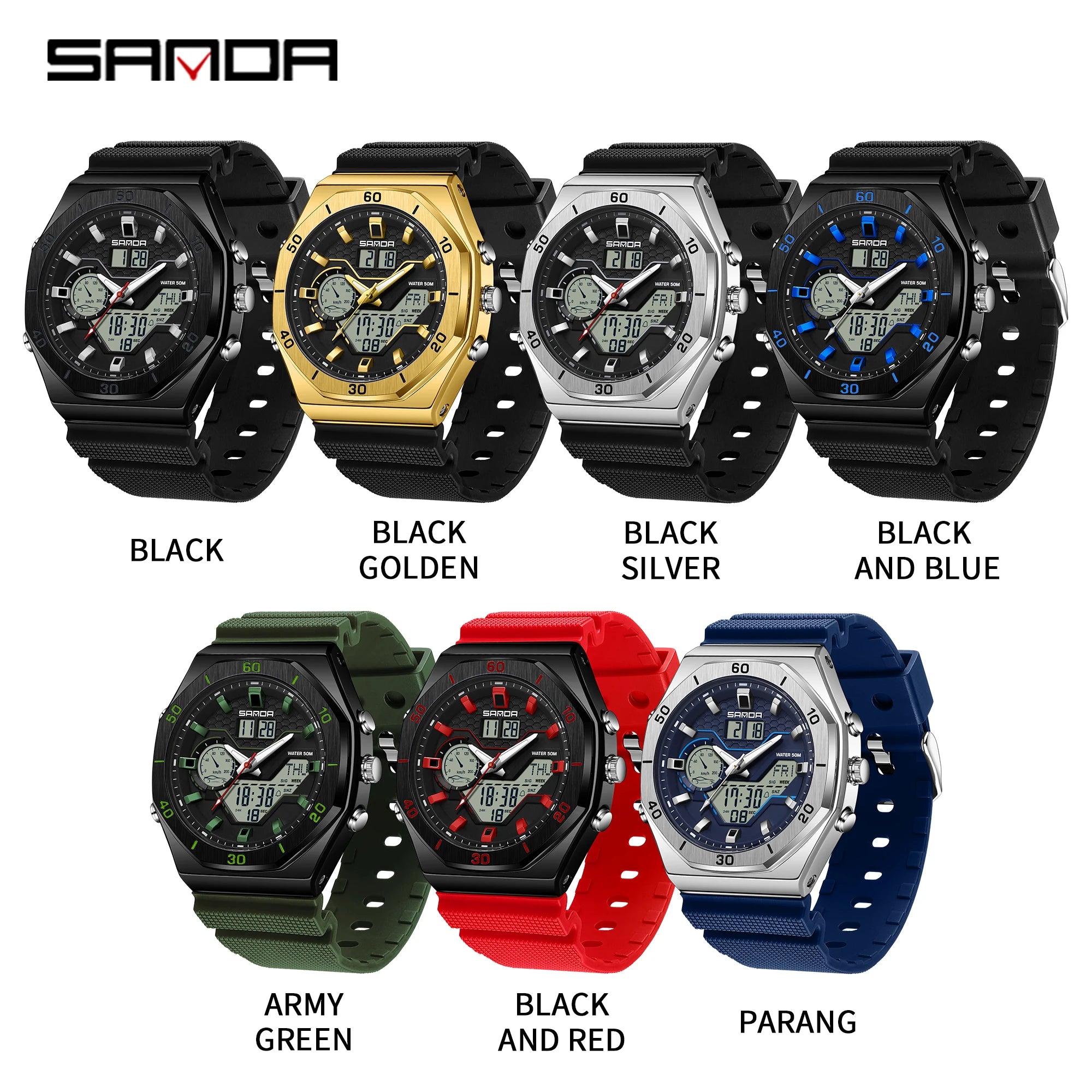 SANDA G Style Digital Men Watches Dual Display Three Time Waterproof Shock Sports Watch Military Countdown Male LED Quartz Clock - TAVEN System LLC
