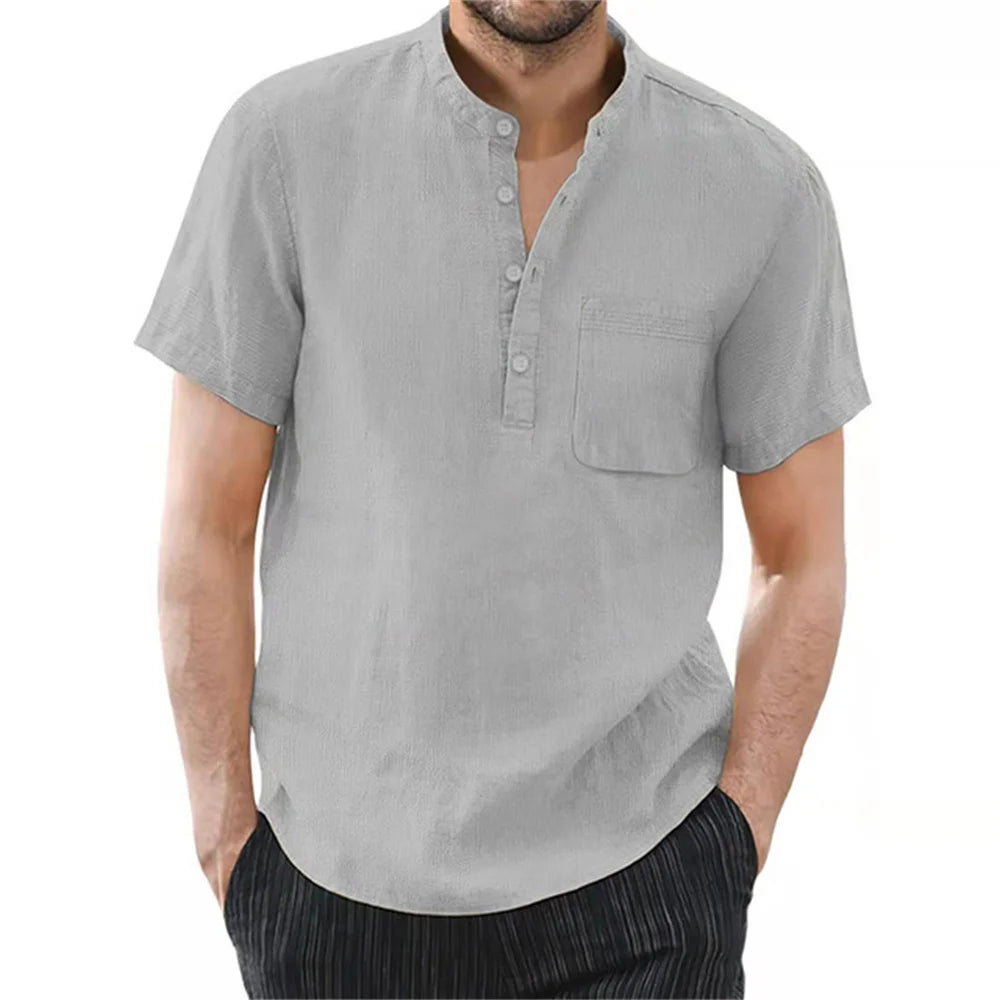Men's Short Sleeve T-shirt Cotton and Linen Casual Men T-shirts Solid Color Summer Shirt Male Cozy Breathable TAVEN System LLC