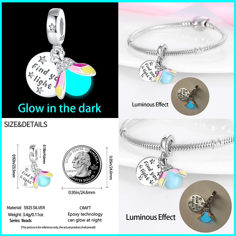Hot Sale 925 Silver Glow in the dark Firefly Honeybee Star Charms Beads Fit Qikaola 925 Original Bracelets Fine DIY Jewelry Gift TAVEN System LLC