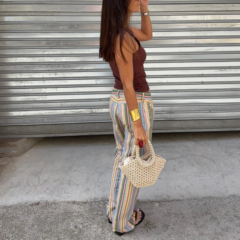 MUJER Striped Women's Jeans Pants Low Rise Baggy Pants Jeans Women Fashion Summer Denim Trousers Women Wide Leg Pants for Women TAVEN System LLC