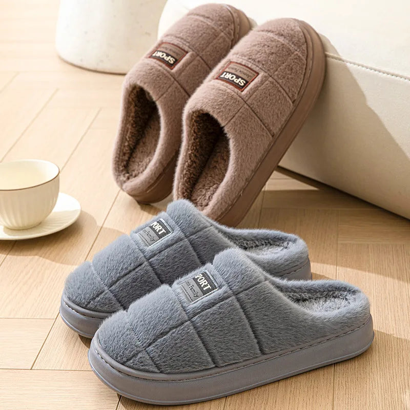 New Fashion Winter Slippers Women Men Thick Sole Indoor Home Warm Couples Shoes Non-Slip Flat Platform Women's Cotton Slippers TAVEN System LLC