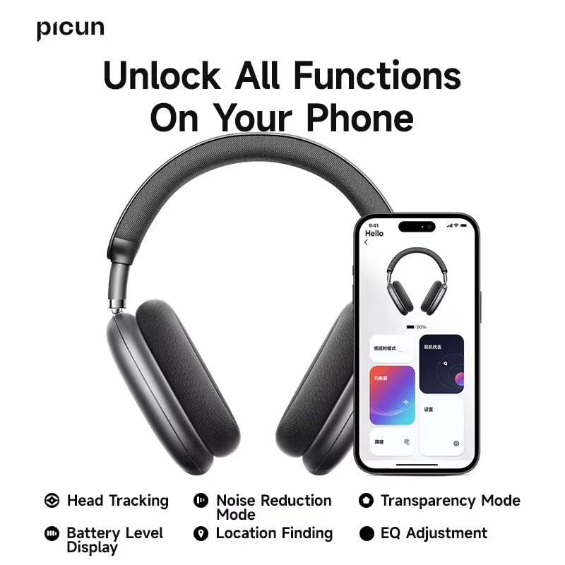 Picun F8 Pro ANC Wireless Headphones Head Tracking 3D Spatial Audio -52dB ANC HIFI Bluetooth Headset ENC HD Mic Low-Latency APP TAVEN System LLC