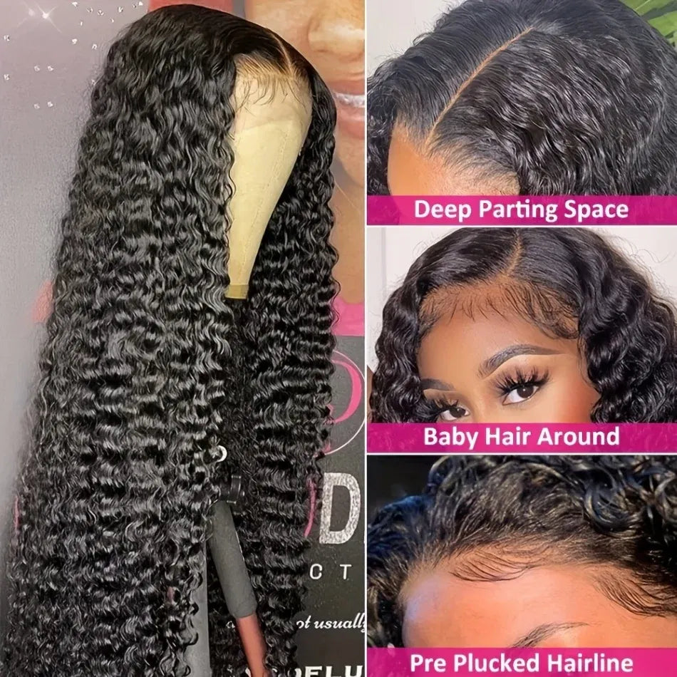 Stretched Length: 34inches, Hair Color: #12, Density: 180%, Ships From: CHINA - Glueless Wig Human Hair Ready To Wear Water Wave Lace Front Wig 4x4 5x5 Lace Closure Black Wig Curly HD Lace Frontal Human Hair Taven