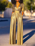 Uoozee Female Fashion Sexy Deep V-neck High Waisted Wide Leg Jumpsuits 2025 New Long Sleeves Solid Color Loose Party Outfits TAVEN System LLC