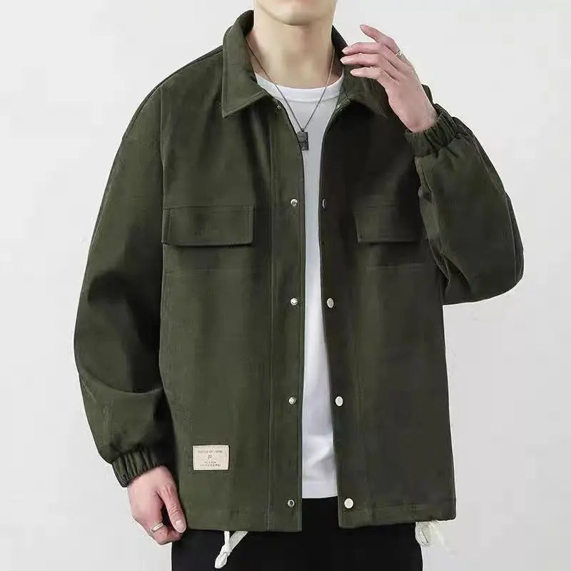 Men Casual Loose Jacket Autumn Button Pocket Lapel Shirt Coat