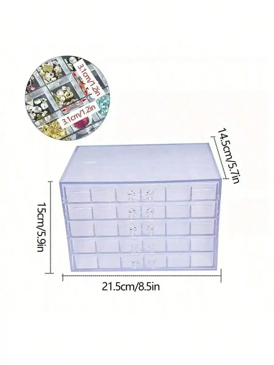 5-Drawer Clear Acrylic Jewelry Organizer, 120-Grid Transparent Storage Box for Earrings, Rings, Studs, Beads and Small Accessories, Vanity Dresser Display Case TAVEN System LLC