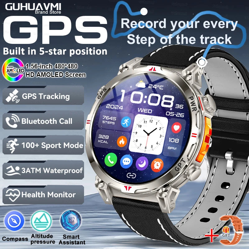 Smart Watches 1.56" AMOLED Screen GPS Fitness Tracking Compass 3ATM 650Mah Call 100+ Sports Smartwatch AI GPT For Android iOS - TAVEN System LLC