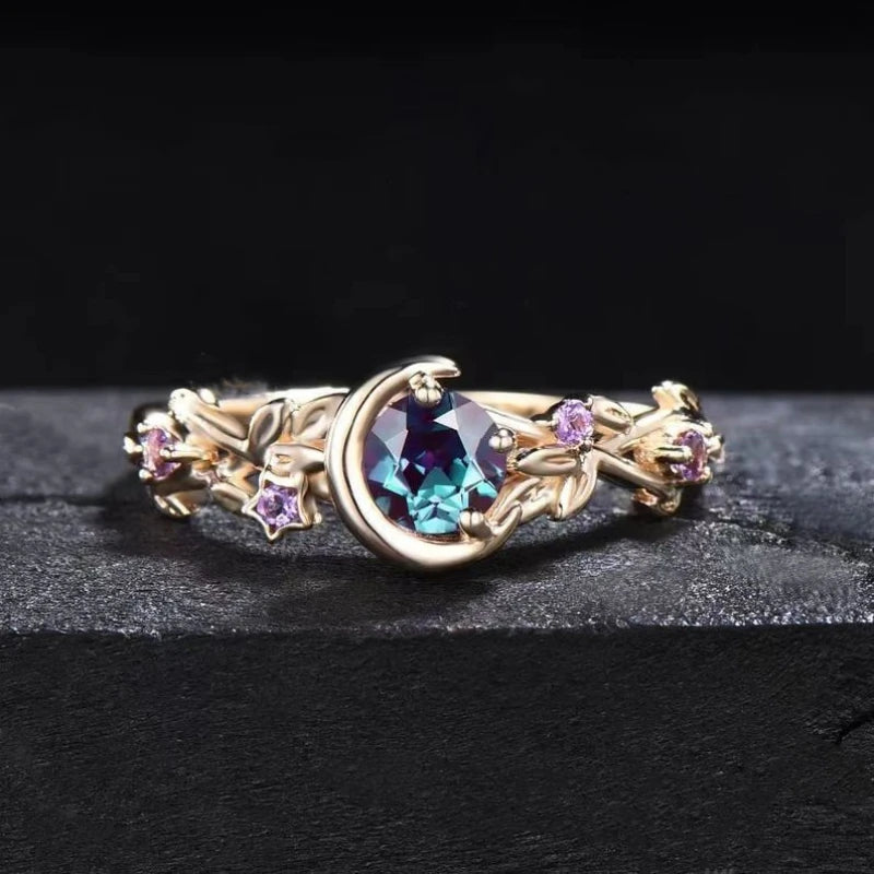 Creative personality moon stars and flowers colored zircon crystal ring, fashion chic women's jewelry TAVEN System LLC