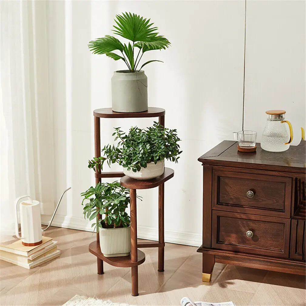3 tier bamboo corner plant stand for balcony and indoor plants