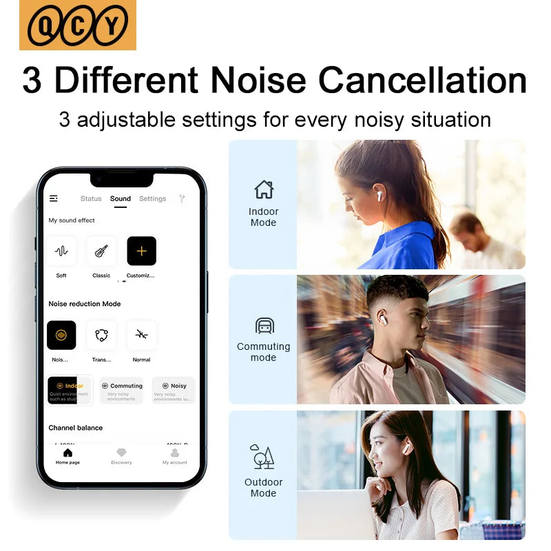 QCY HT05 ANC Wireless Earphone 40dB Noise Cancelling Bluetooth 5.2 Headphone 6 Mic ENC HD Call TWS Earbuds Transparency Mode TAVEN System LLC