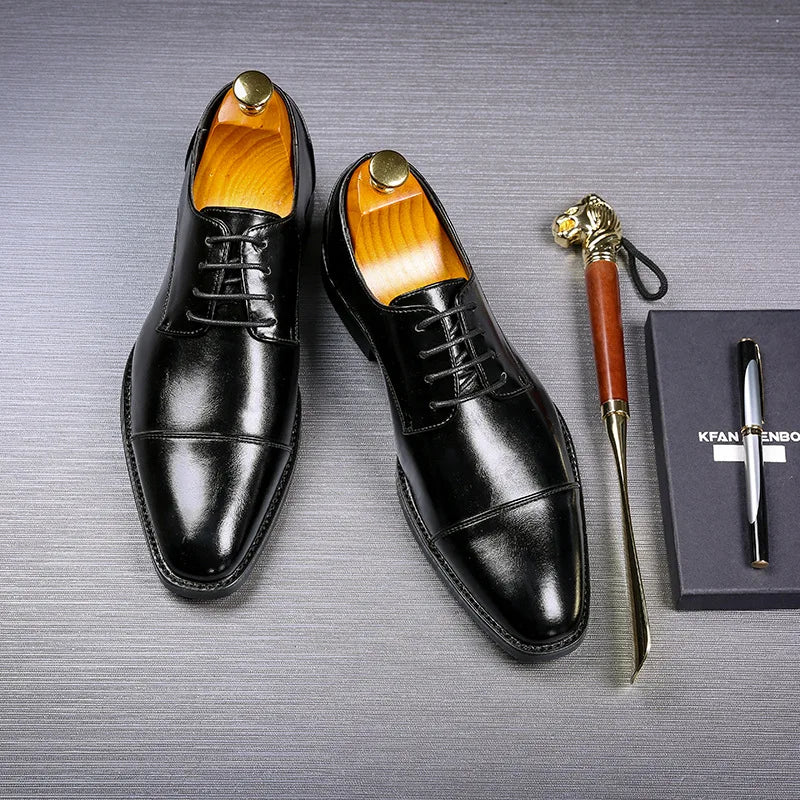 Classic Man Retro Derby Leather Shoes Lace Up Mens Business Dress Office Shoe Fashion Wedding Party Suit Oxfords British Style TAVEN System LLC