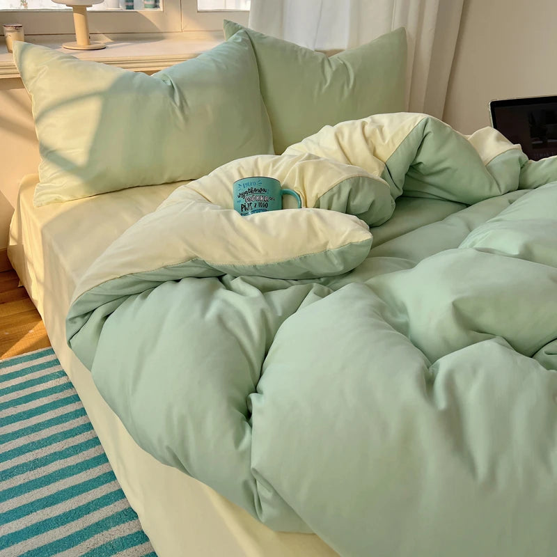 Cotton Bedding Set 4pcs with Solid Bed Sheet Duvet Cover Pillowcases Single Couple Bedsheet King Queen Double Twin Size TAVEN System LLC
