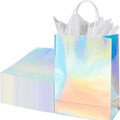 15pcs Reusable Laser Iridescent Holographic Glossy Paper Gift Bags with Sturdy Handles - Rainbow Gradient Colors for Graduation, Wedding, Baby Shower, Birthday, Disco Party - Goodie Bags Bulk Pack, Reusable Gift Bags, Event F TAVEN System LLC