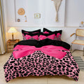 3pcs Pink Black Leopard Bow Print Bedding Set Sweet, Themed Duvet Cover, For Family Bedrooms Dormitories Hotels TAVEN System LLC