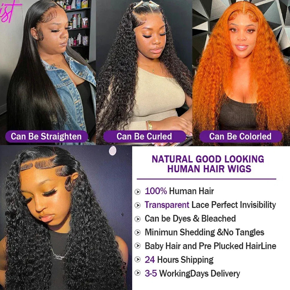 Color: #1B, Ships From: CHINA, Stretched Length: 32inches, Density: 150% - 13x4 13x6 Deep Wave HD Lace Front Wigs for Women Pre Plucked Brazilian 4x4 Lace Closure Human Hair Wig Curly Lace Frontal Wigs Taven