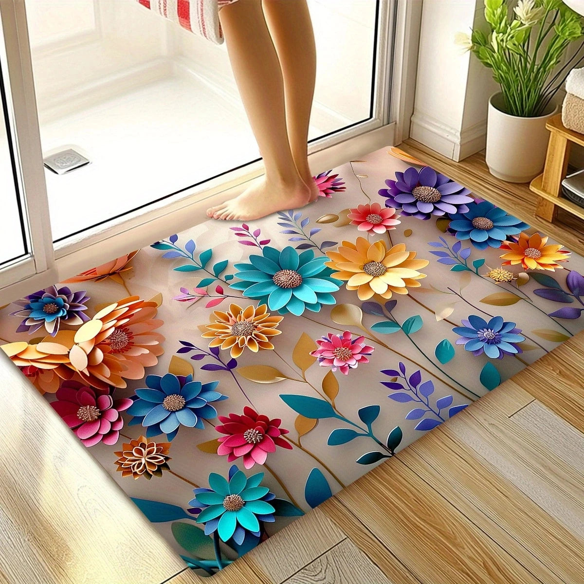 1pc multi-color floral print design bathroom mat, anti-slip, super absorbent and quick-drying shower floor mat, dry and soft ant TAVEN System LLC
