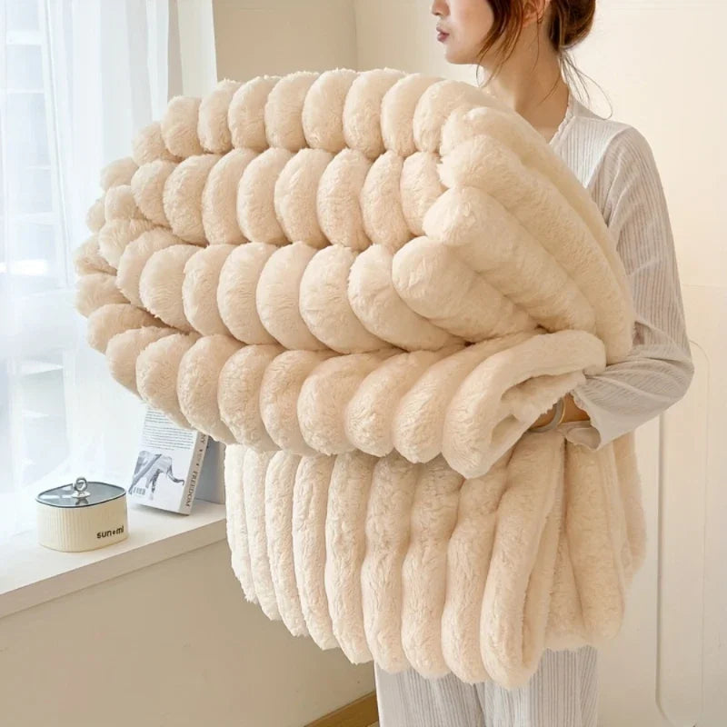 Soft & Delicate  Blanket Large Plush Ribbed Throw Warm Cozy Anti-Static Sofa Blanket Lightweight Bed Blanket Multi-Functional TAVEN System LLC
