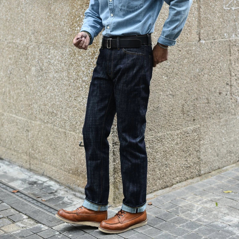 Men 16.8oz Selvedge Raw Denim Jeans Vintage Tapered Fit