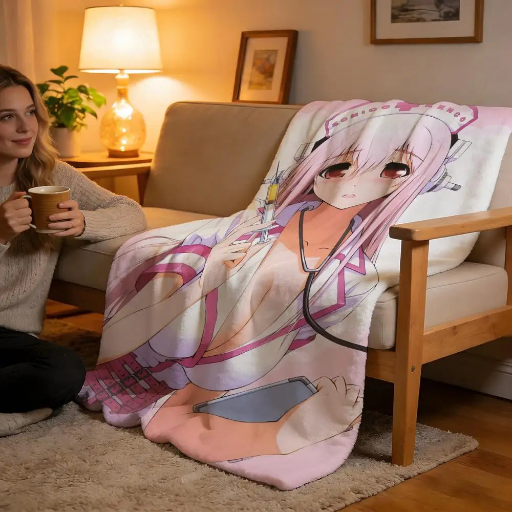 Throw High-Density Short Plush Blanket For Sofa Nap Air-Conditioned Room Skin-Friendly Cute Sexy Anime Characters SUPER SONICO TAVEN System LLC