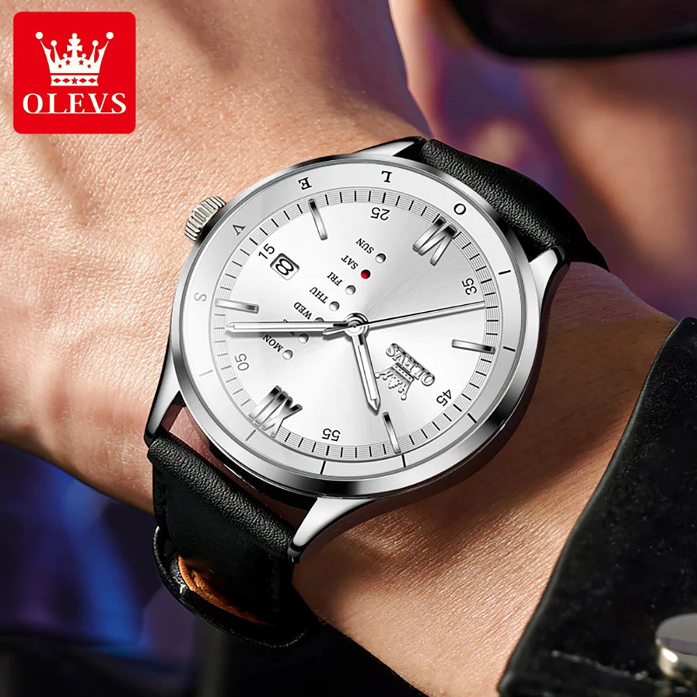 OLEVS 2931 Men Watch Fashion Simple Leather Waterproof Luminous Calendar Chronograph Luxury Brand Sports Quartz Men Watch Reloj TAVEN System LLC