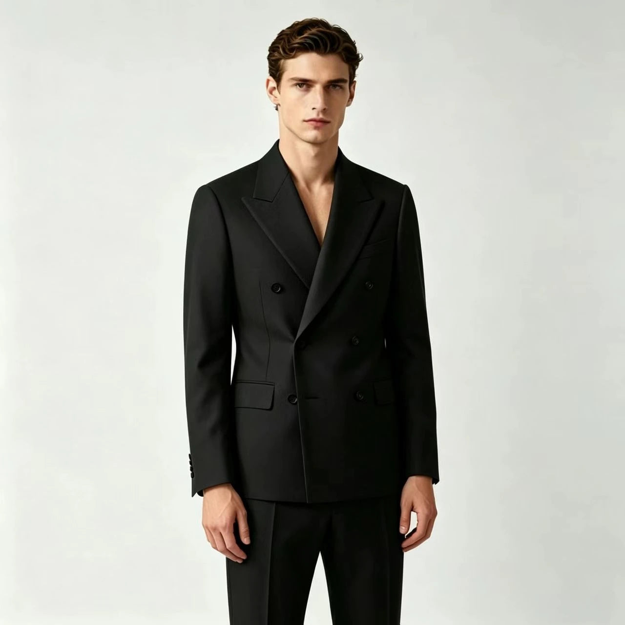 Men Double Breasted Wedding Suit Slim Fit 2 Piece Formal Blazer Set TAVEN System LLC
