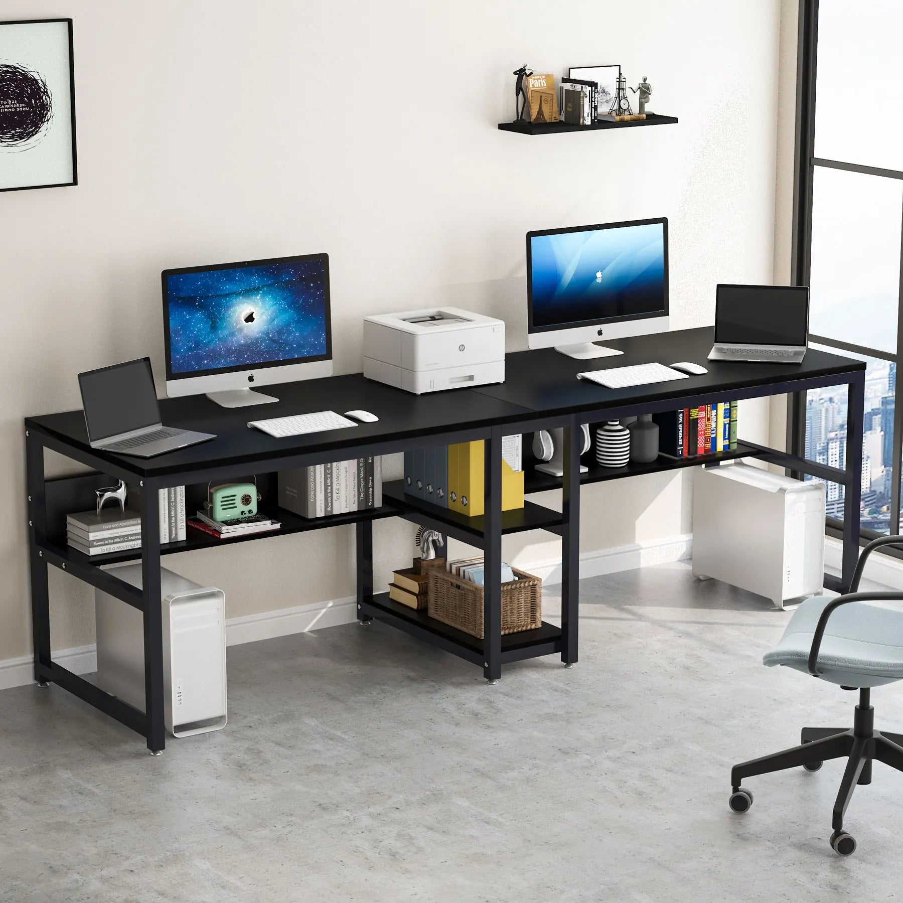 Tribesigns 78.7 Inch Two Person Computer Desk with Bookshelf TAVEN System LLC