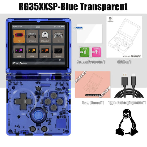 ANBERNIC RG35XXSP FILP 3.5 Inch IPS Screen Retro Game Console 64GB Built-in TF Card 3300mAh Battery Linux System HD TV Output Support Classic Casual Gaming  Built-in Hall Switch Chip TAVEN System LLC