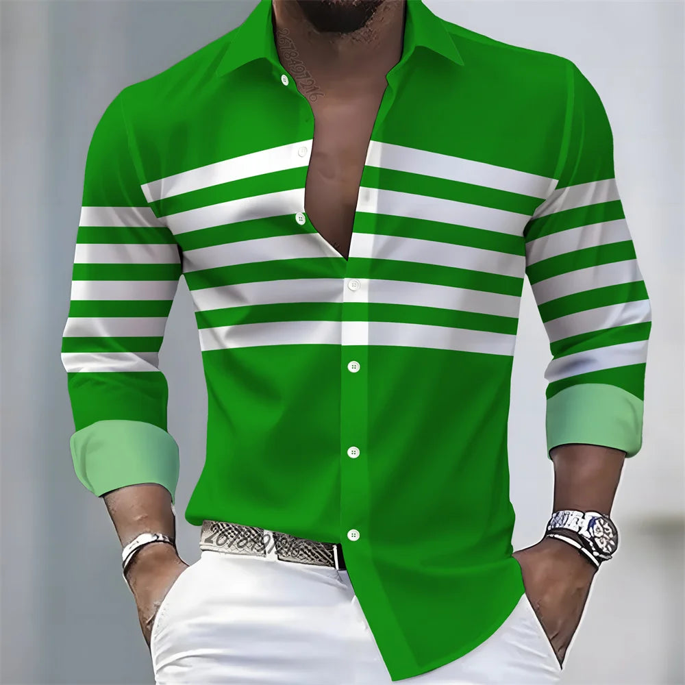 Men Striped Long Sleeve Slim Fit Casual Lapel Shirt TAVEN System LLC