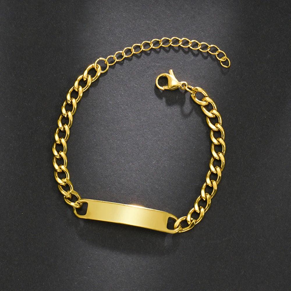 Custom Logo Name Engrave Bracelet Personalized Nameplate Stainless Steel Thick Hand Chain Custom Couple Men Women Jewelry Gift TAVEN System LLC