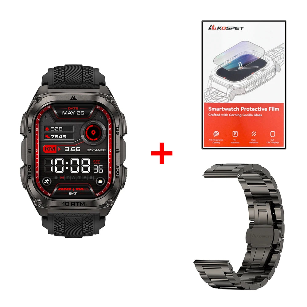 KOSPET Tank M4 Smart Watch Stainless Steel 6-Sat GPS Offline Maps 10ATM Waterproof 45M Dive 24/7 Health Monitor for Android iOS TAVEN System LLC