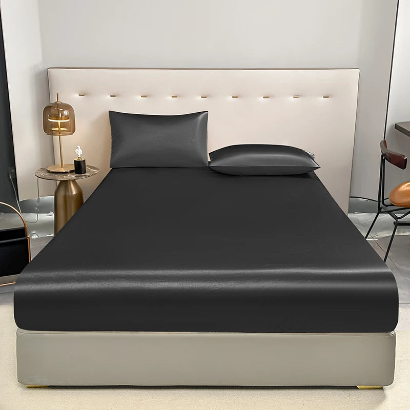 1Pc Waterproof Fitted Bed Sheet With Elastic Band Black Golden White Anti-slip Adjustable Mattress Cover (Pillowcase Need Order) TAVEN System LLC