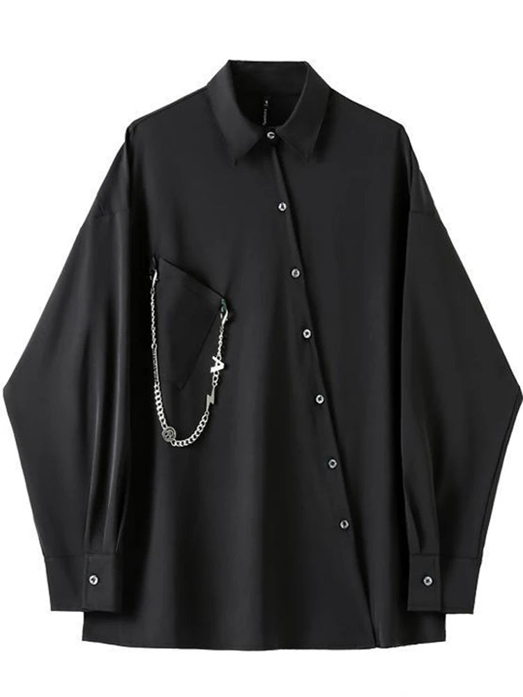 Men Black Gothic Asymmetrical Shirt Co-ord Oversized Streetwear