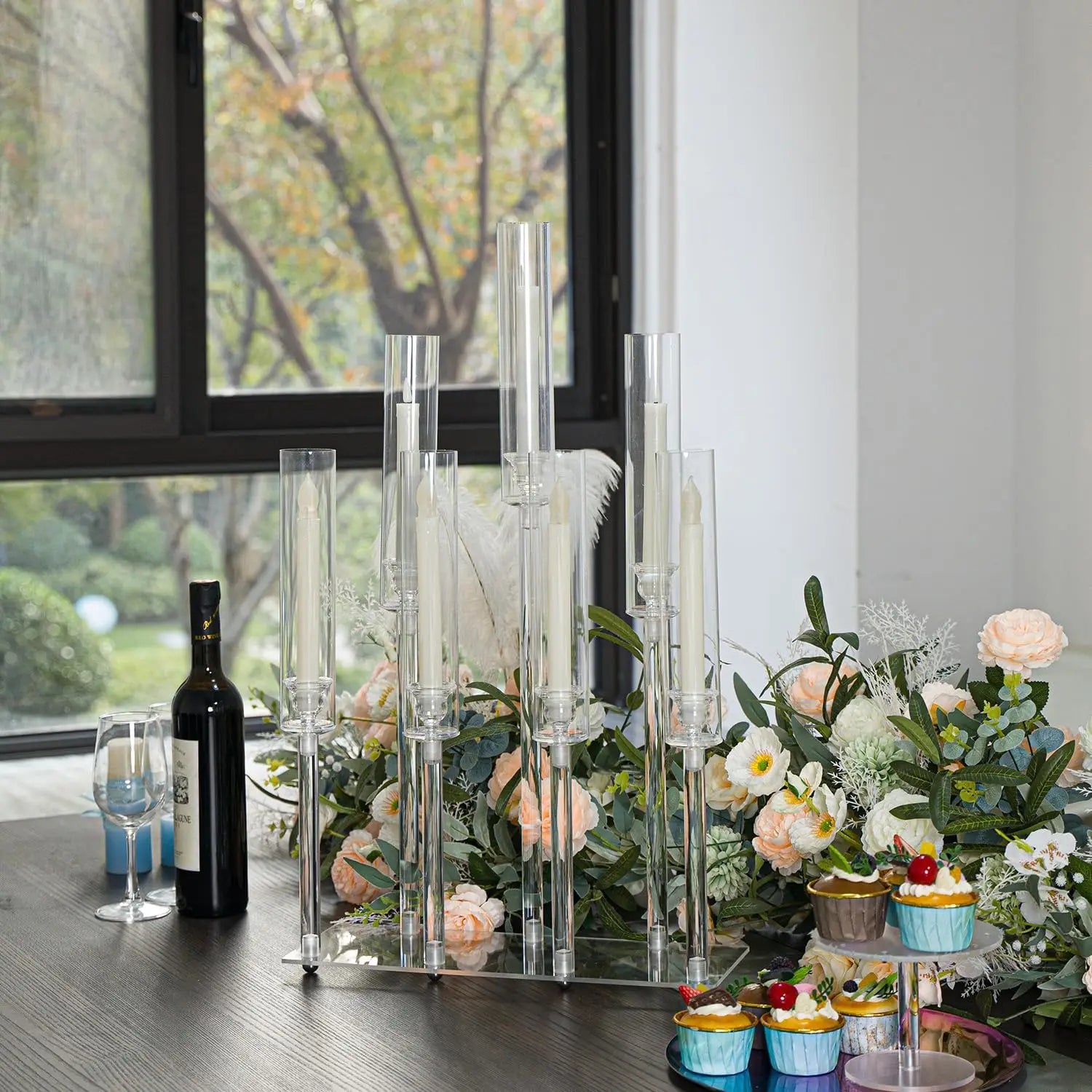 4pcs 7-Arm Acrylic Candlestick Clear Candelabra 26.5 Inch Tall for Wedding Birthday Party Living Room Decor TAVEN System LLC