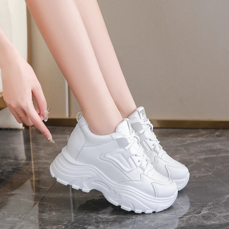 White Platform Women's Sneakers 2024 Spring Lace-Up Thick Bottom Vulcanize Shoes Woman Pu Leather Breathable Sports Shoes Ladies TAVEN System LLC